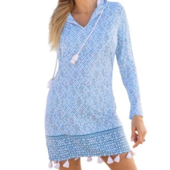 Cabana Life Blue Patterned Hooded Cover-Up Size Medium - Picture 2 of 9